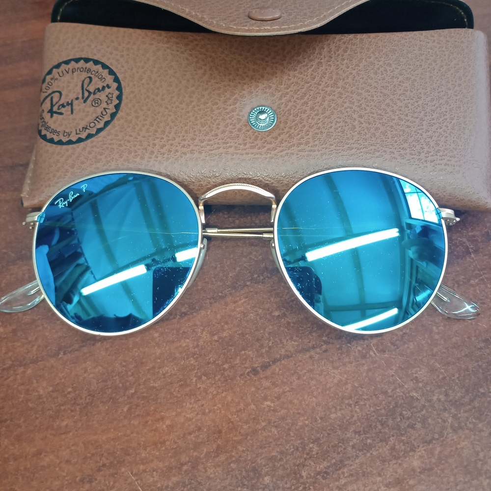 Ray-Ban Gold Frame Sunglasses with Blue Lenses